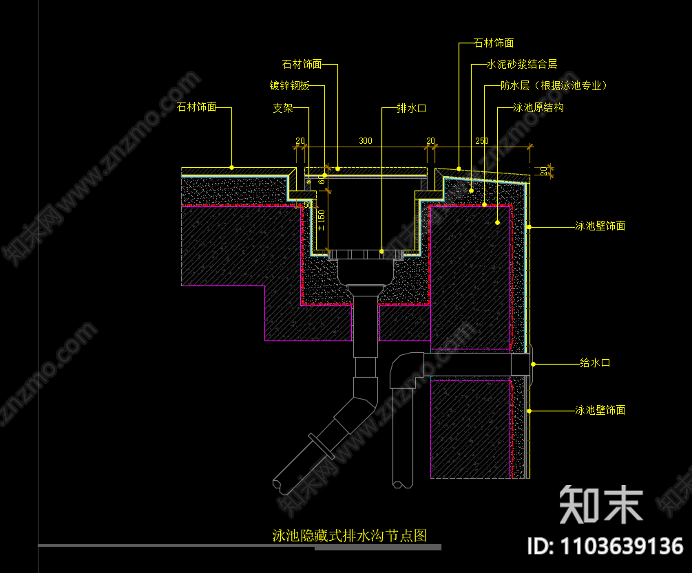 泳池隐藏式排水沟节点图cad施工图下载【ID:1103639136】