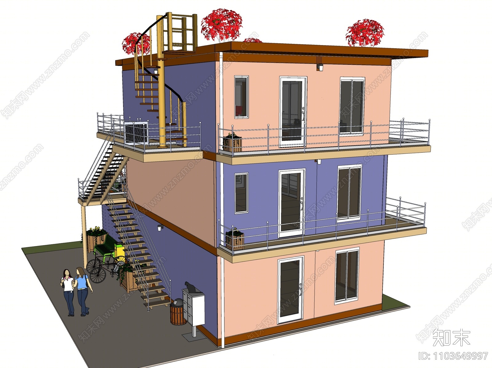 现代多层住宅SU模型下载【ID:1103649997】