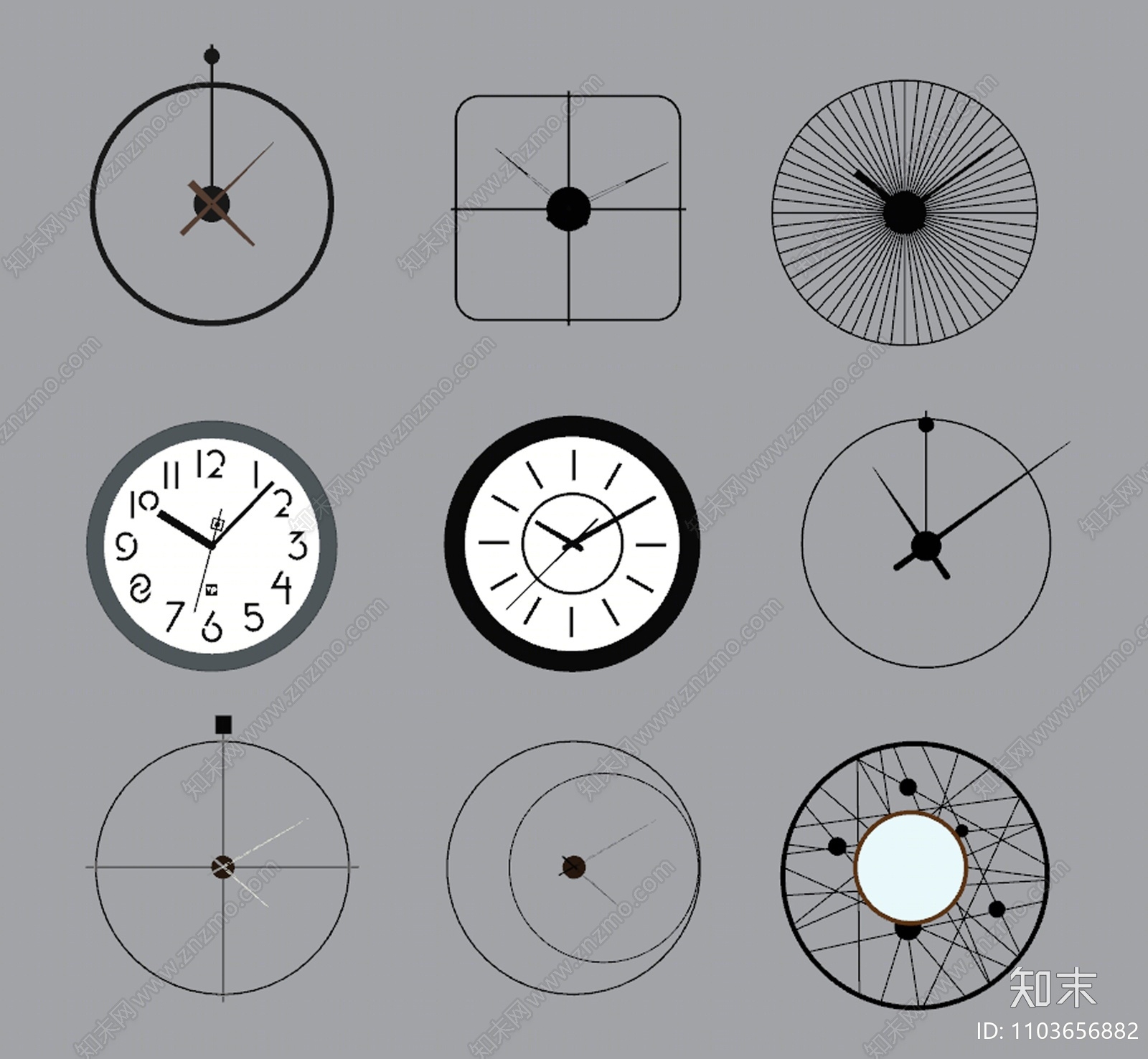 现代钟表墙饰SU模型下载【ID:1103656882】