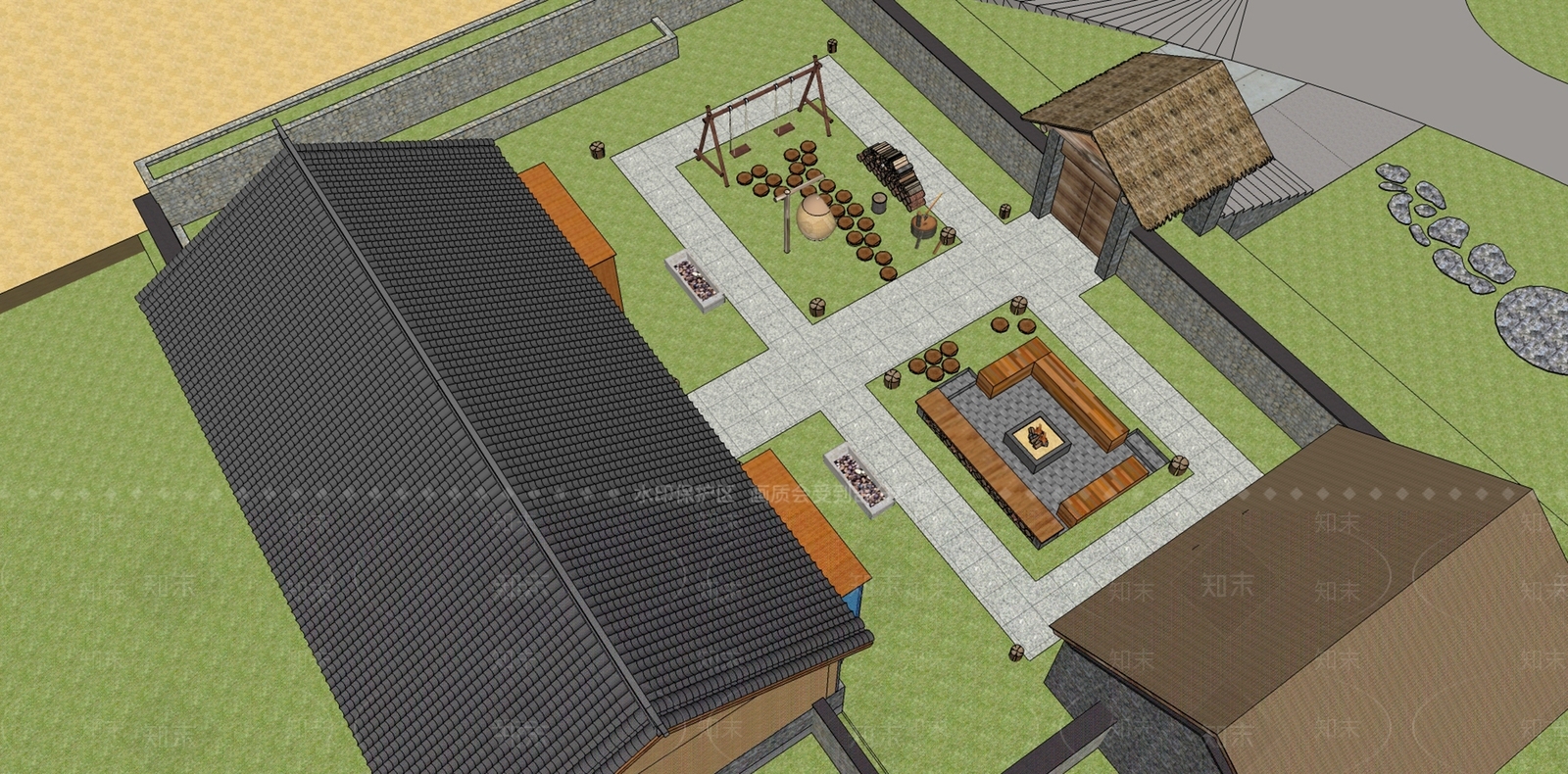 中式特点民宿SU模型下载【ID:1103679305】