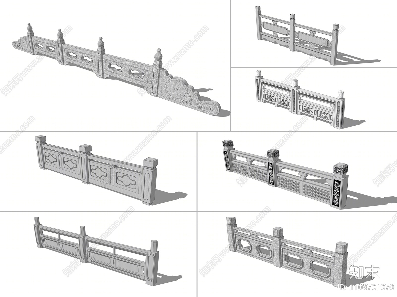 中式大理石栏杆SU模型下载【ID:1103701070】