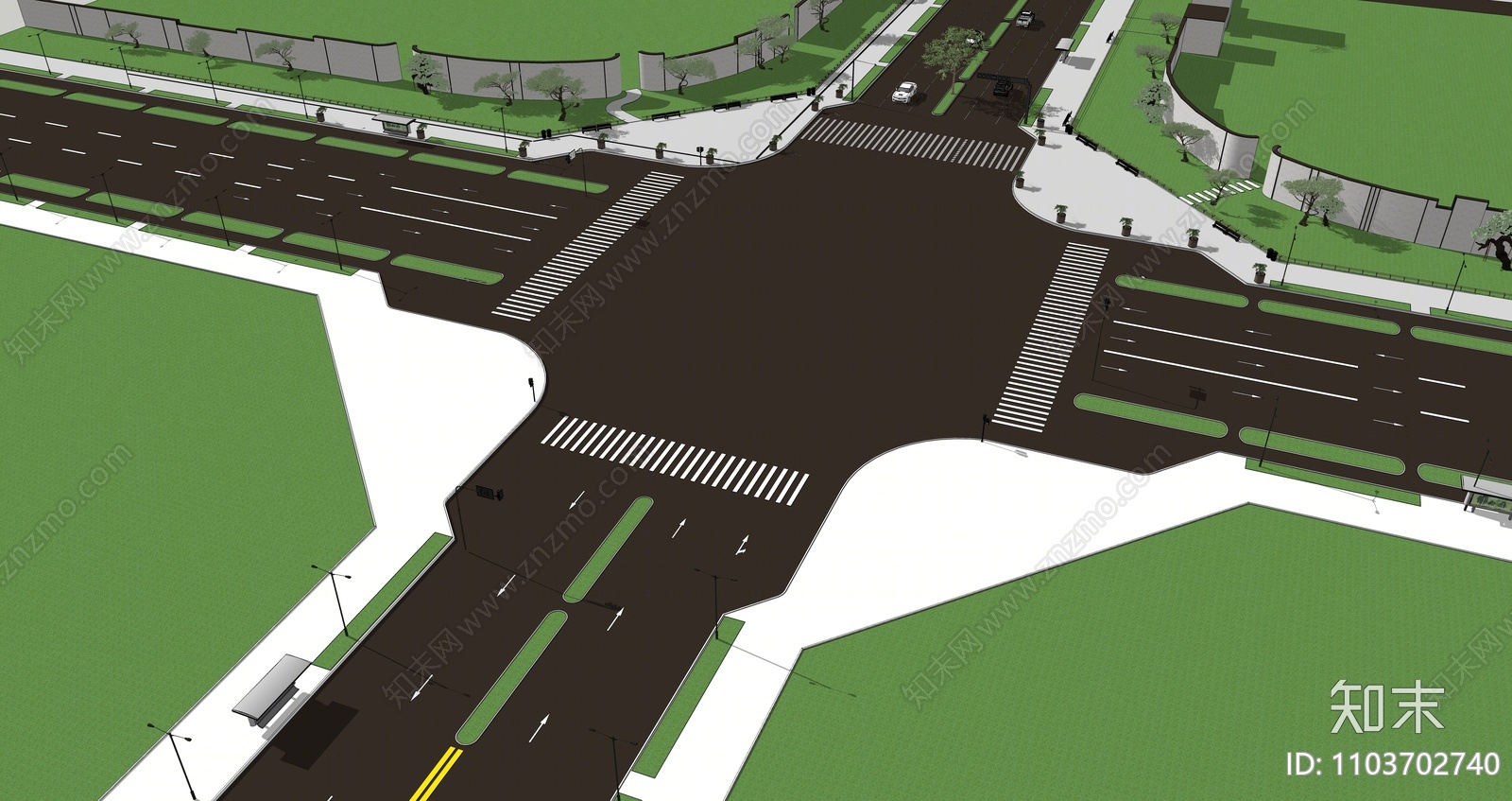 现代市政道路公路景观SU模型下载【ID:1103702740】