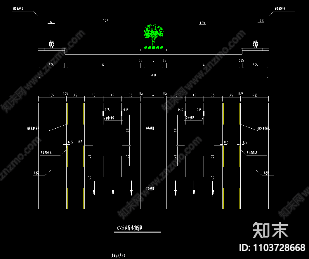 城市主干路道路标线交通工程立柱标志牌结构cad施工图下载【ID:1103728668】