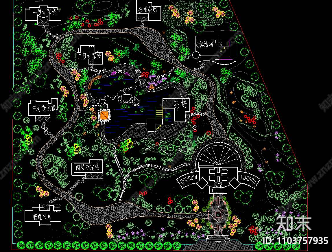 现代简约公园cad平面图施工图下载【ID:1103757935】