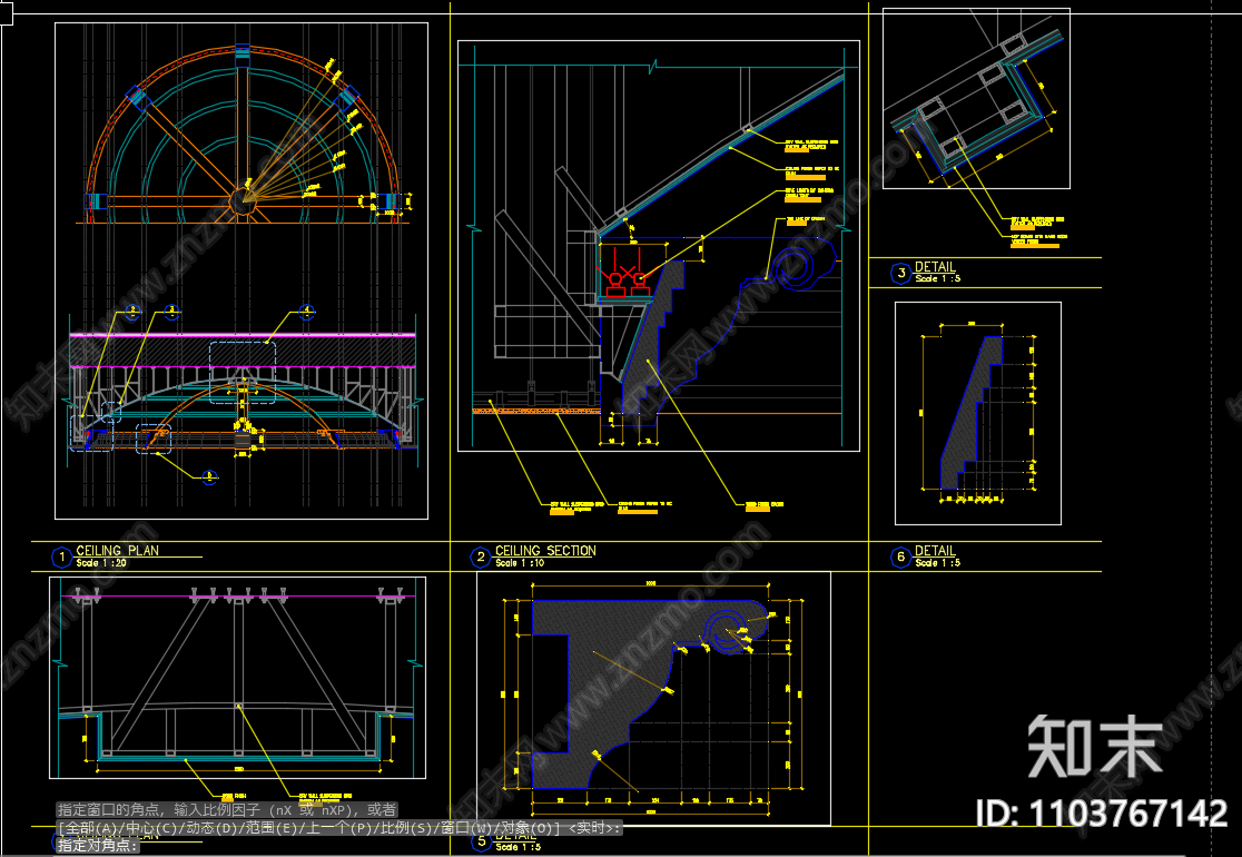 欧式柱子线条圆弧吊顶CAD图块施工图下载【ID:1103767142】