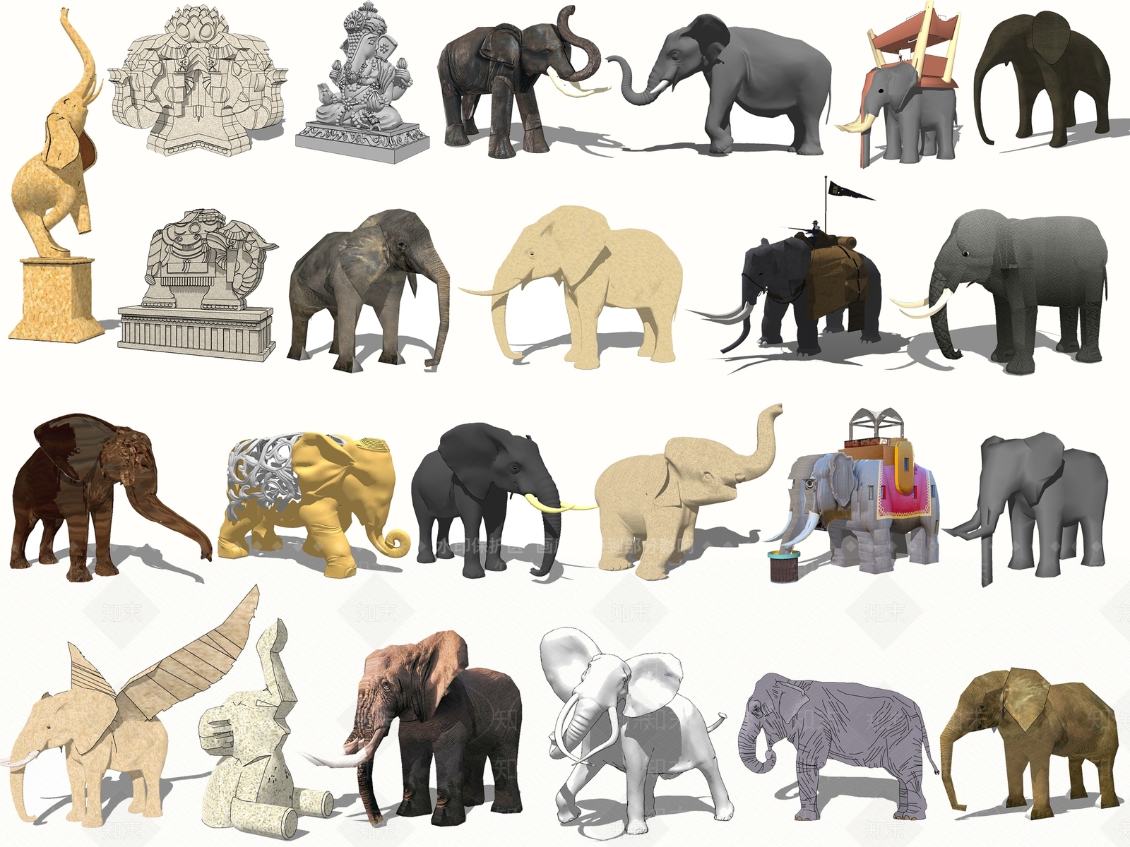 现代大象雕塑SU模型下载【ID:1103778602】