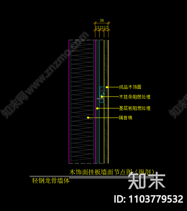 木饰面挂板墙面节点图cad施工图下载【ID:1103779532】