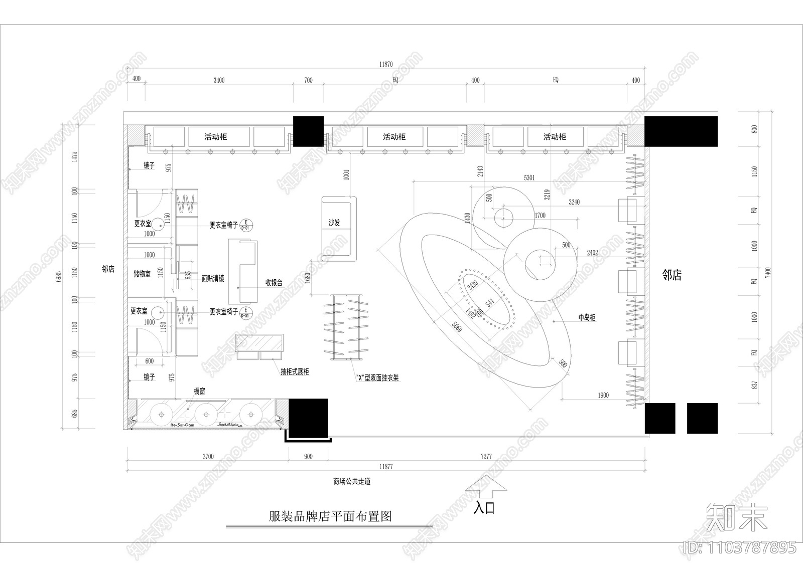 品牌服装店施工图cad施工图下载【ID:1103787895】