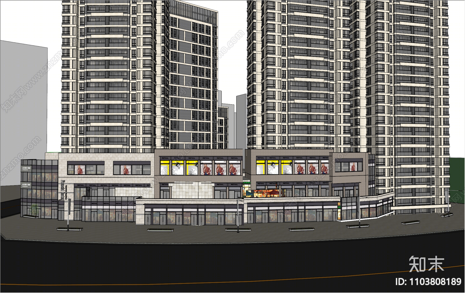 现代商业街SU模型下载【ID:1103808189】