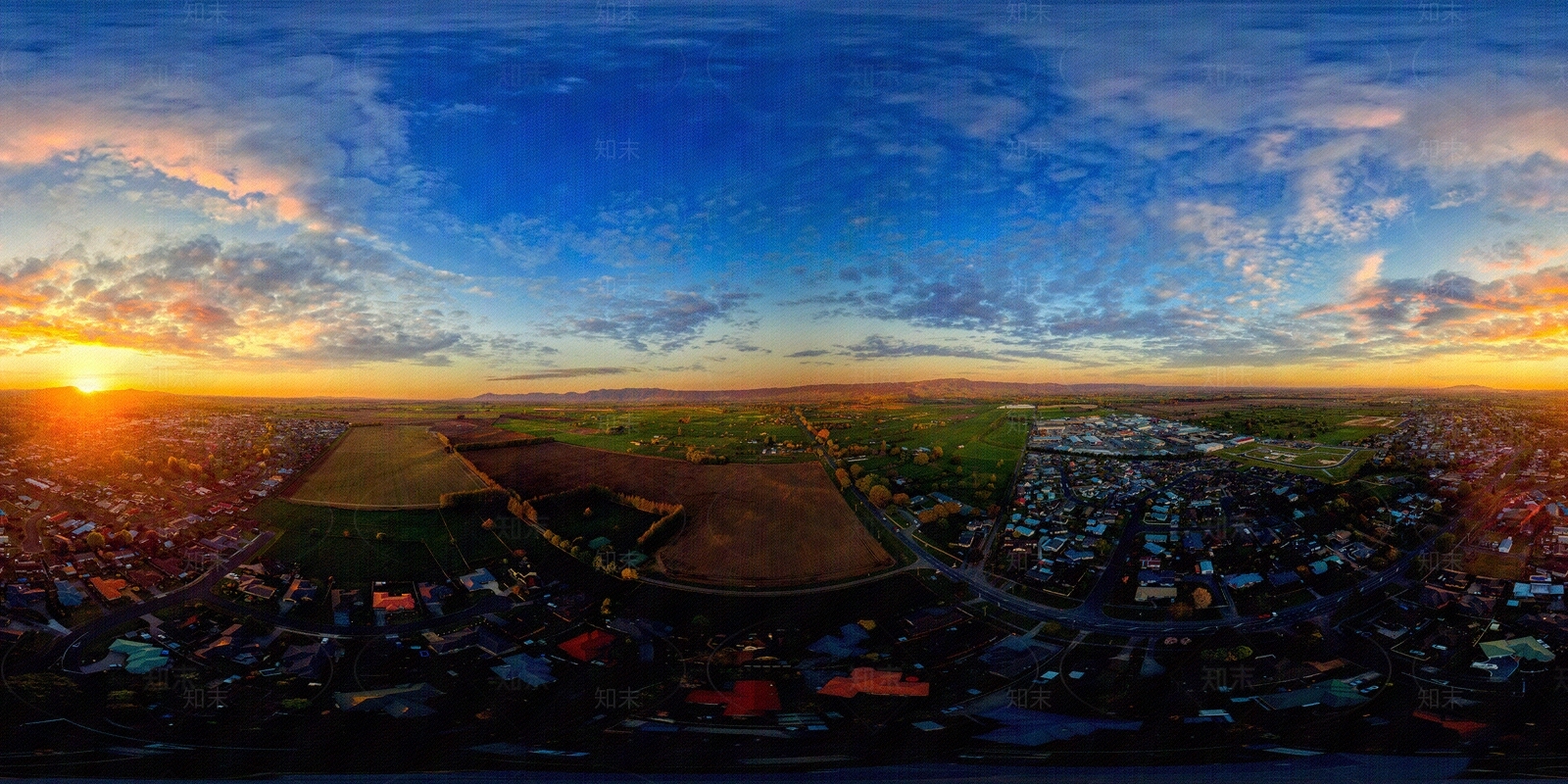 HDR暮色小镇黄昏全景贴图下载【ID:1103829584】