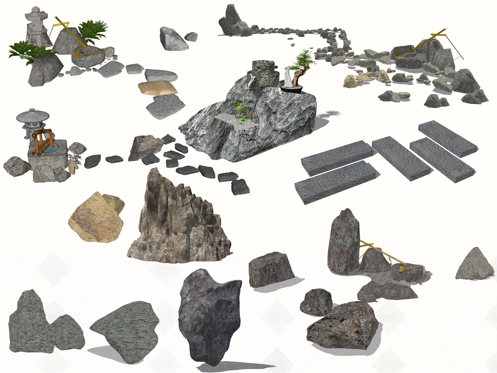 中式禅意石块SU模型下载【ID:1103850137】