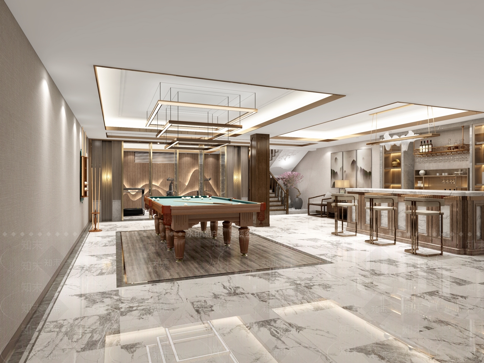 新中式桌球室3D模型下载【ID:1103872827】