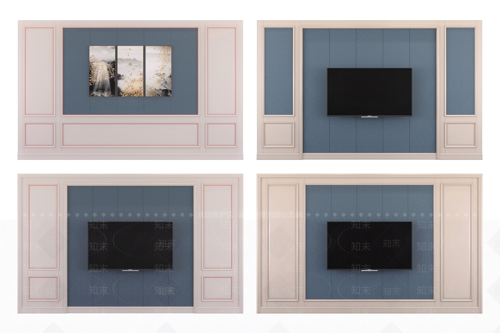 美式电视背景墙3D模型下载【ID:1103874320】