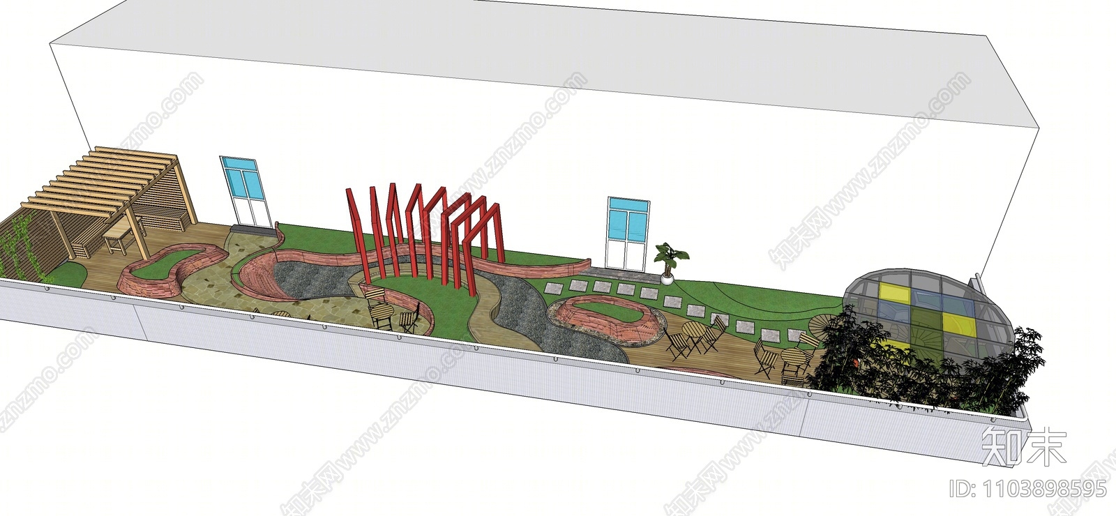现代屋顶花园SU模型下载【ID:1103898595】