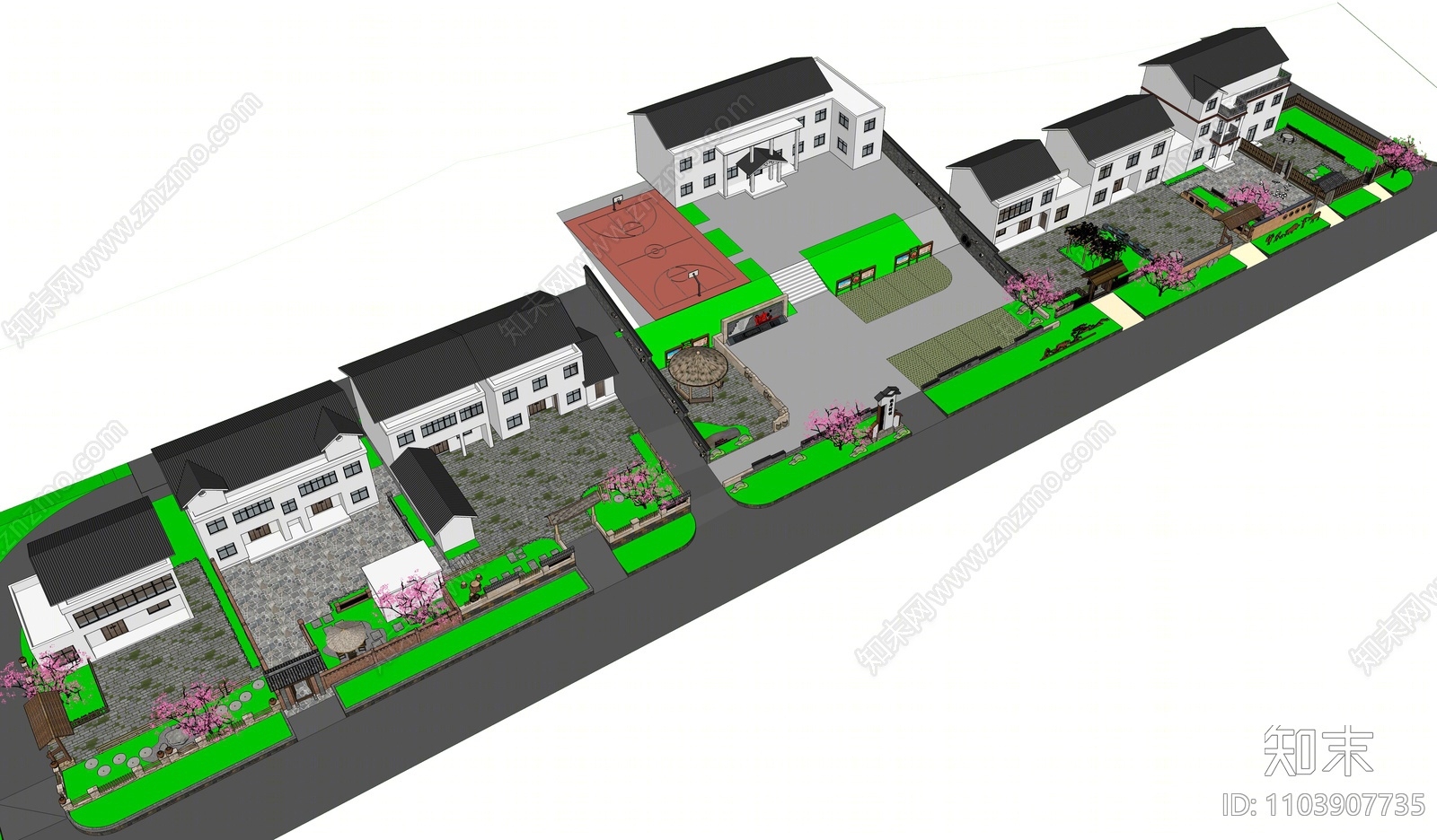 中式乡村庭院SU模型下载【ID:1103907735】