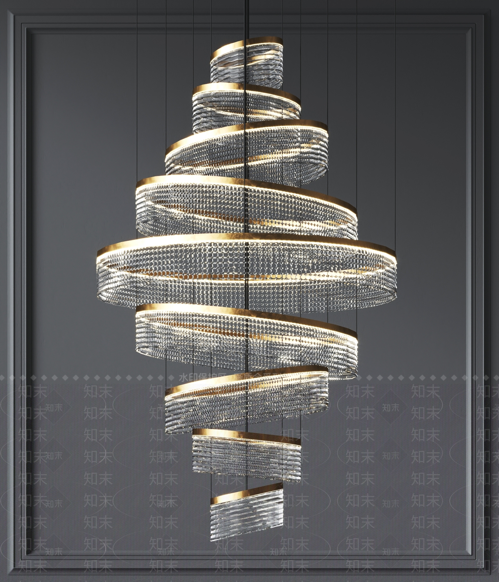 现代圆形水晶玻璃吊灯组合3D模型下载【ID:1103915889】