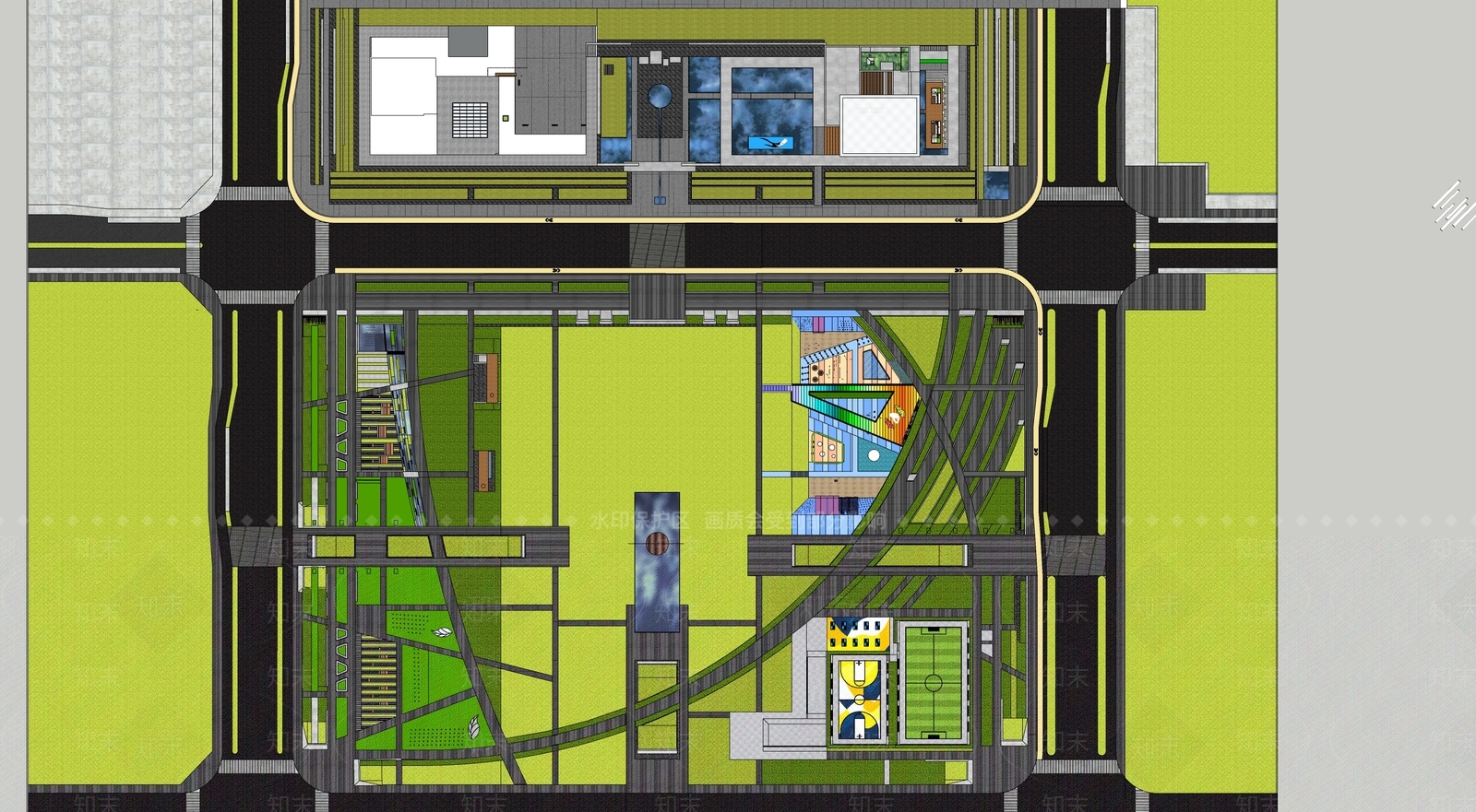 新中式公园景观SU模型下载【ID:1103977771】