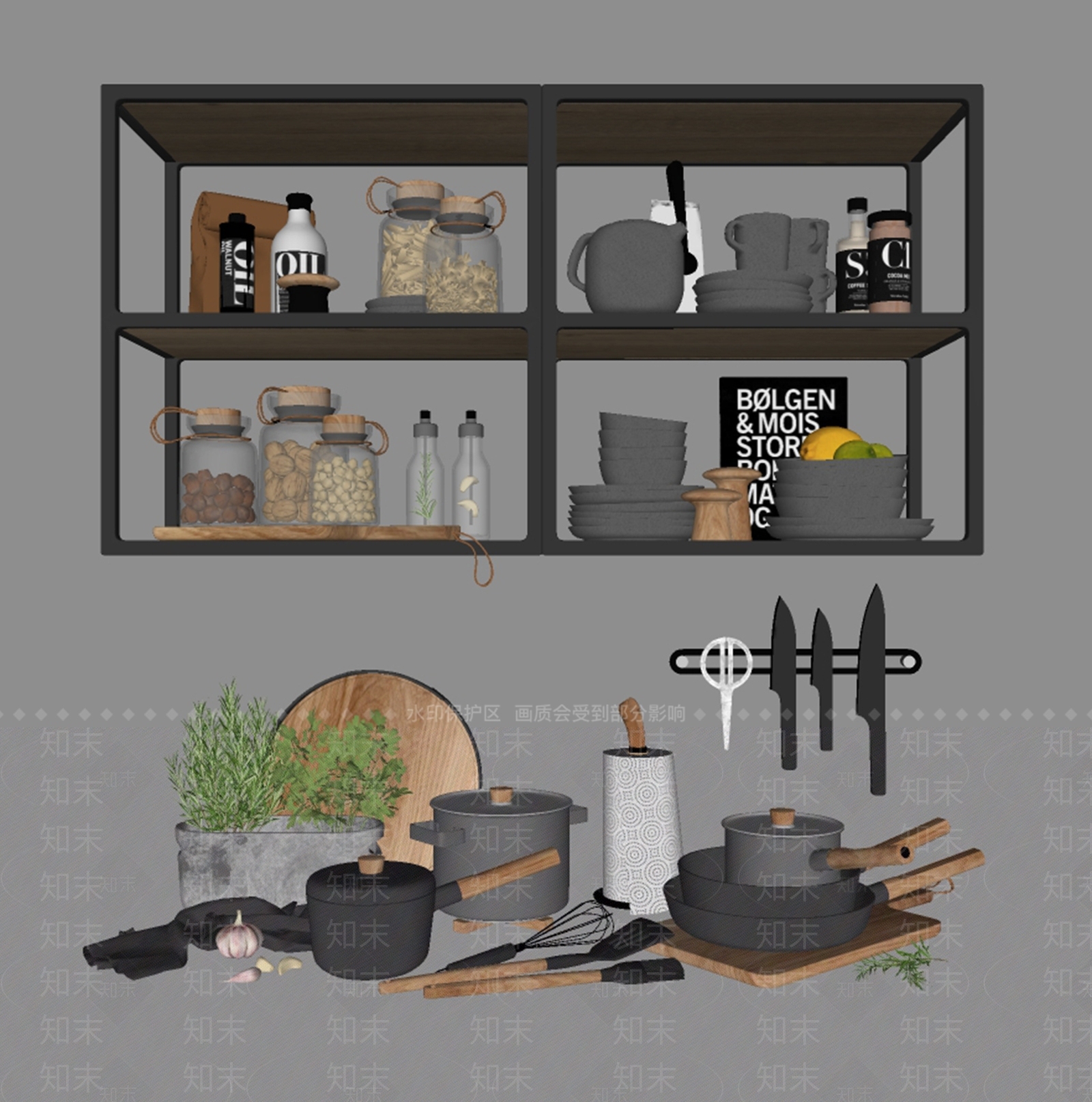 现代厨房用品组合SU模型下载【ID:1103929348】
