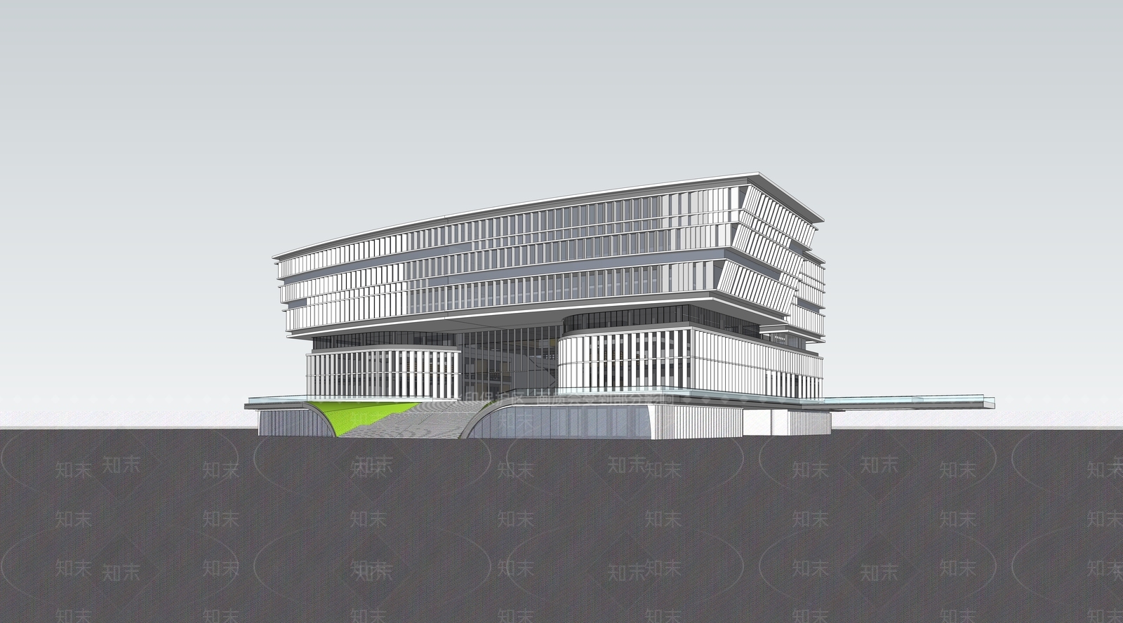 现代图书馆建筑SU模型下载【ID:1103930990】