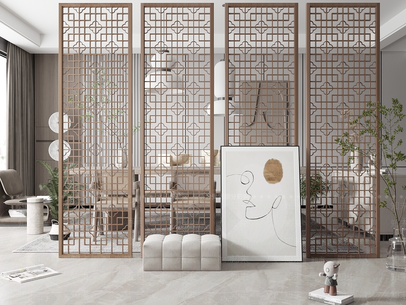 新中式屏风3D模型下载【ID:1103940313】_知末3d模型网