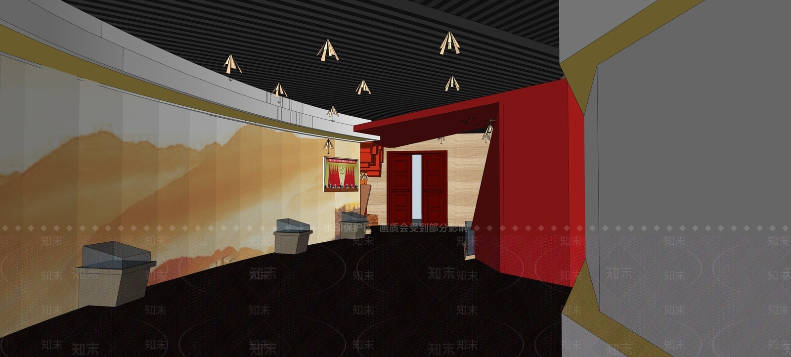 现代党建文教展厅SU模型下载【ID:1103968843】
