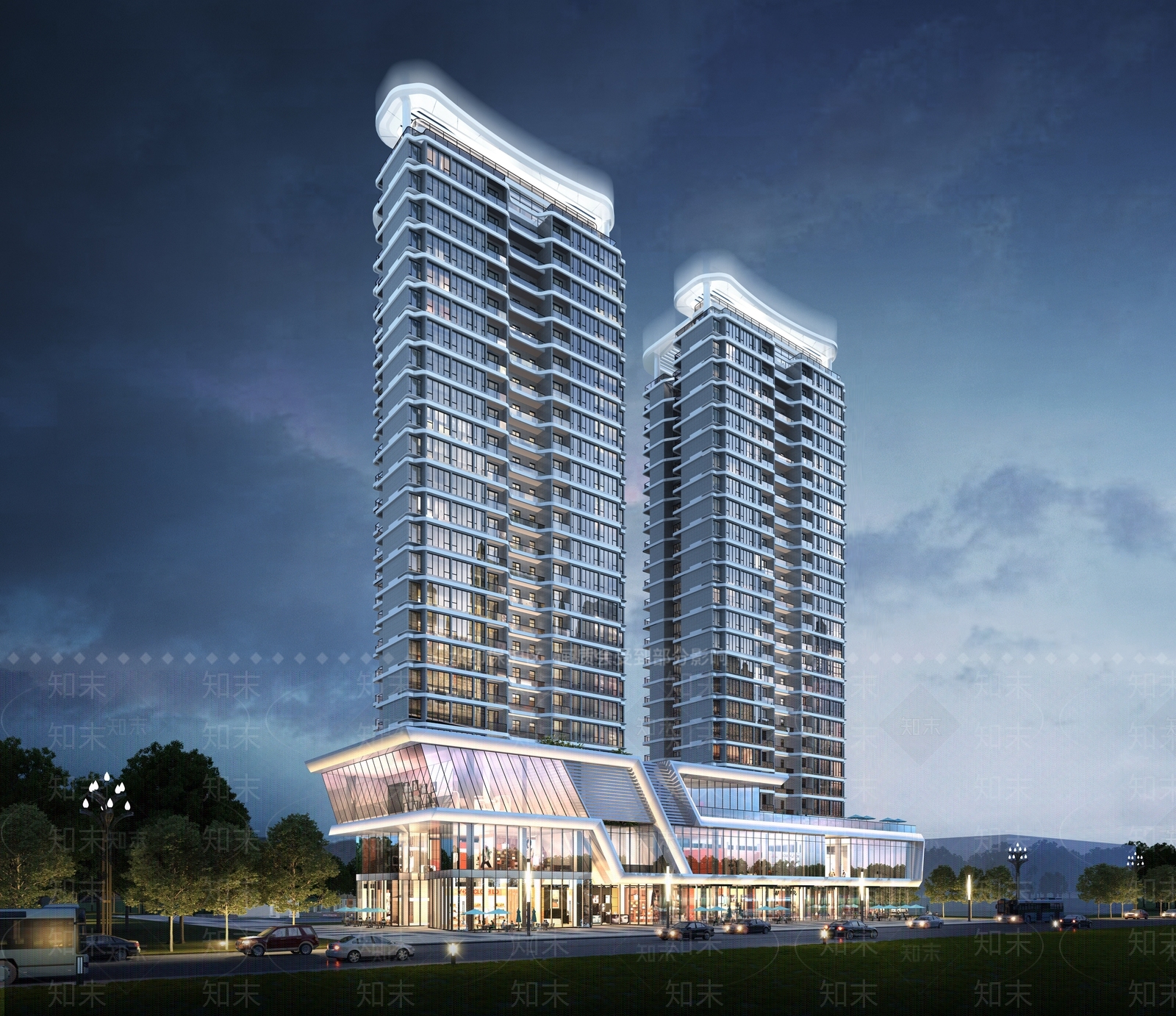 现代商业楼盘3D模型下载【ID:1103995063】