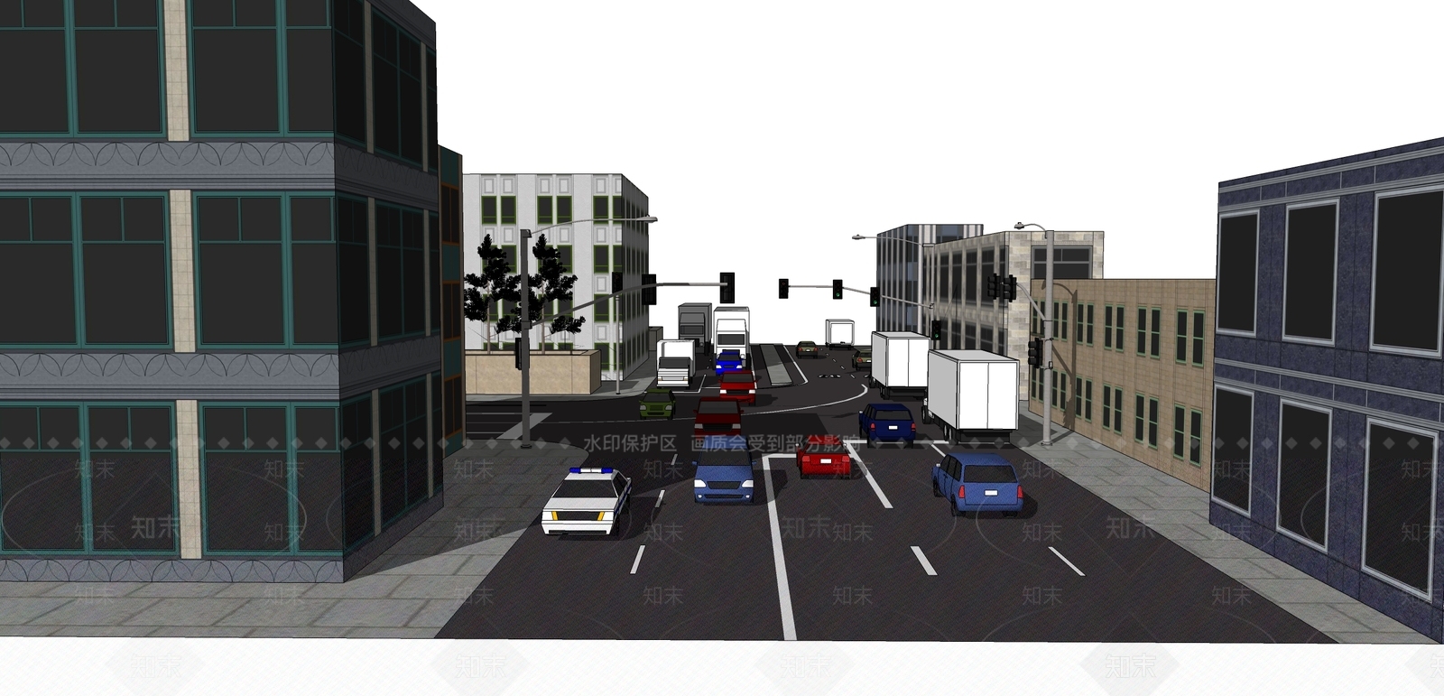 现代道路景观SU模型下载【ID:1104023438】