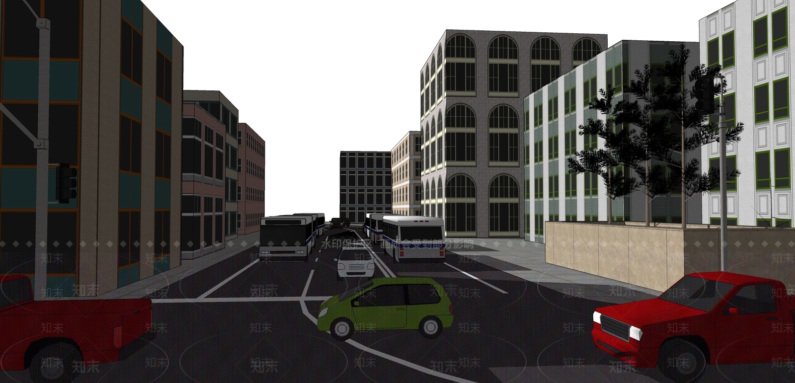 现代道路景观SU模型下载【ID:1104023438】