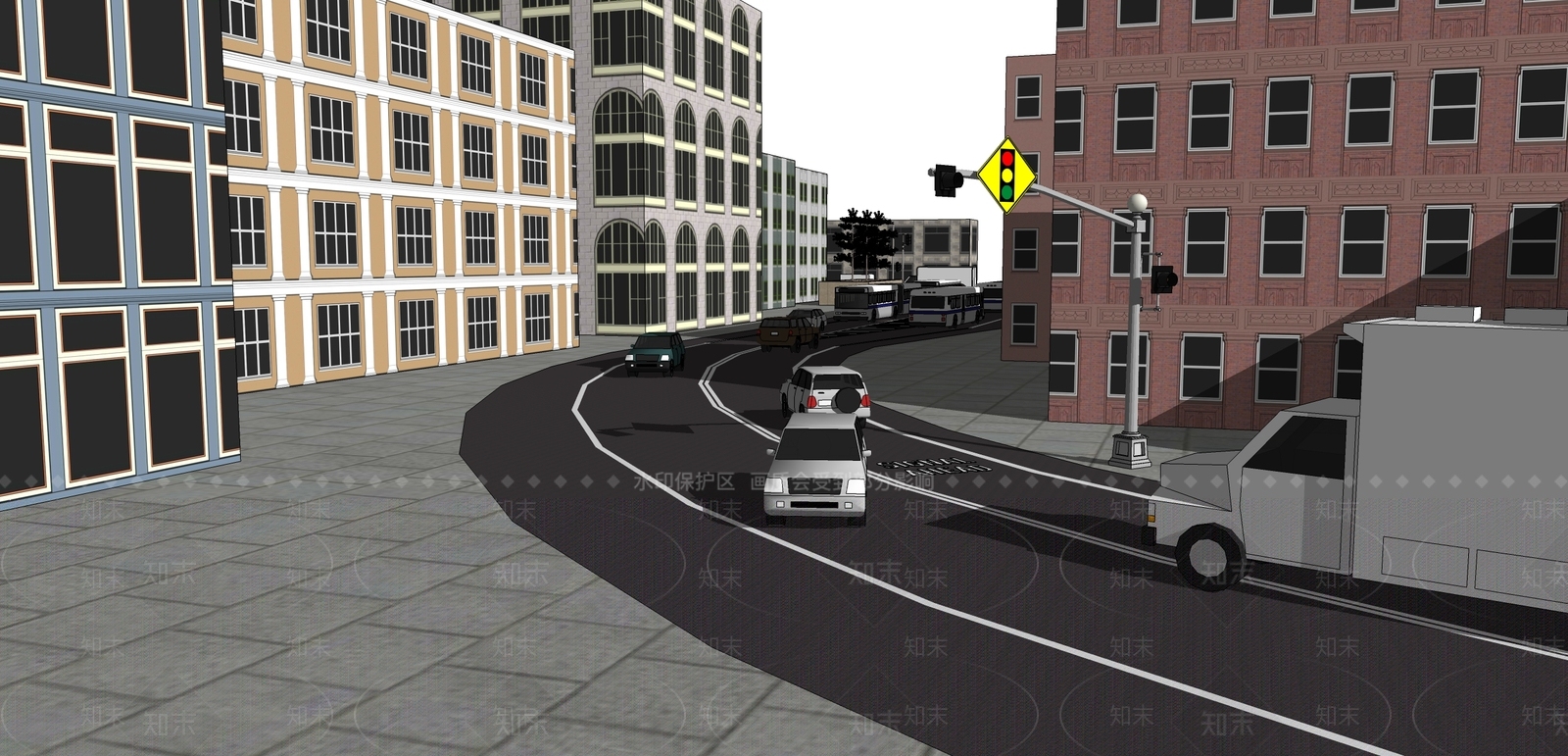 现代道路景观SU模型下载【ID:1104023438】