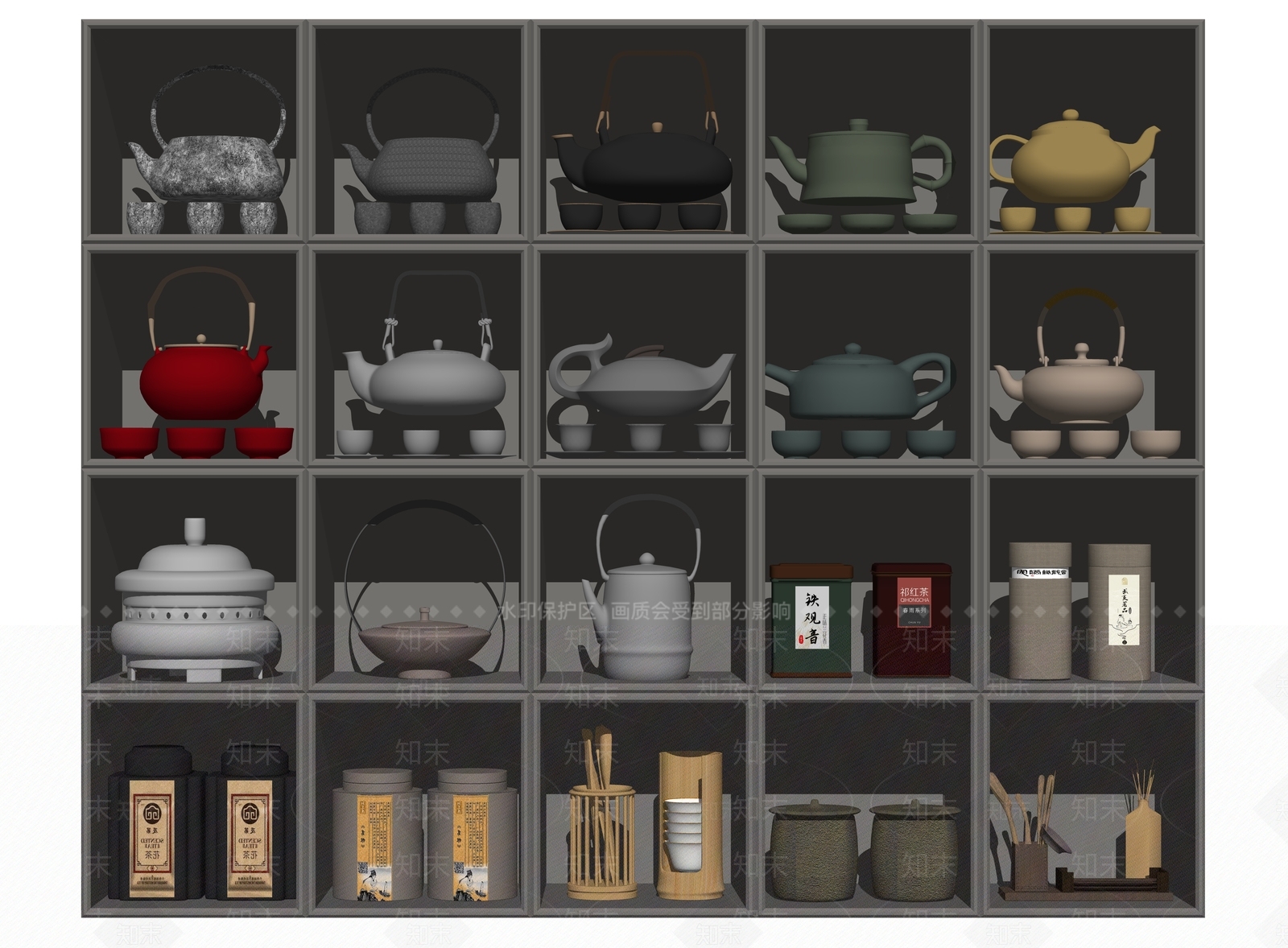 新中式茶具组合SU模型下载【ID:1104048644】