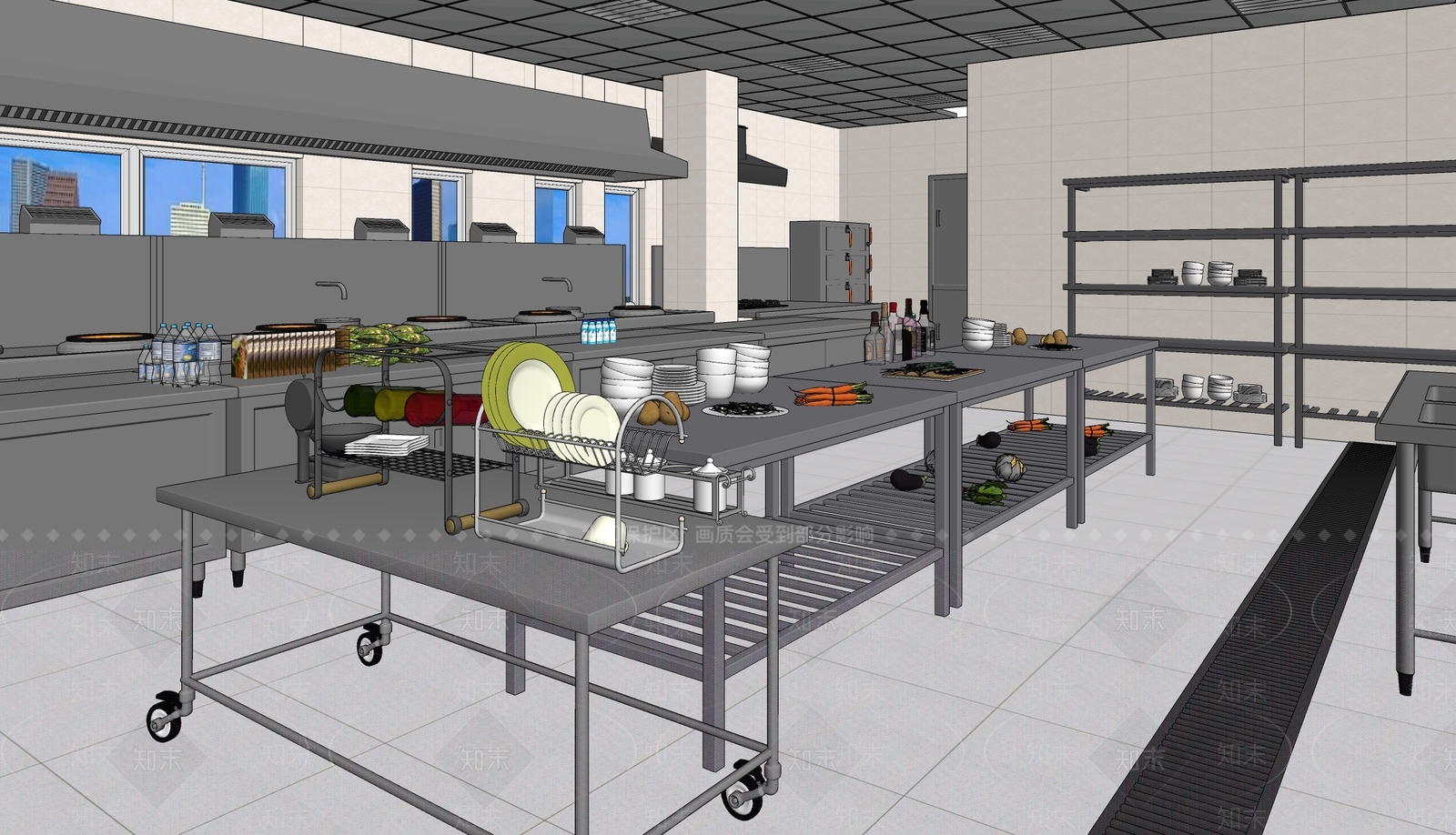 现代酒店中央厨房SU模型下载【ID:1104564678】