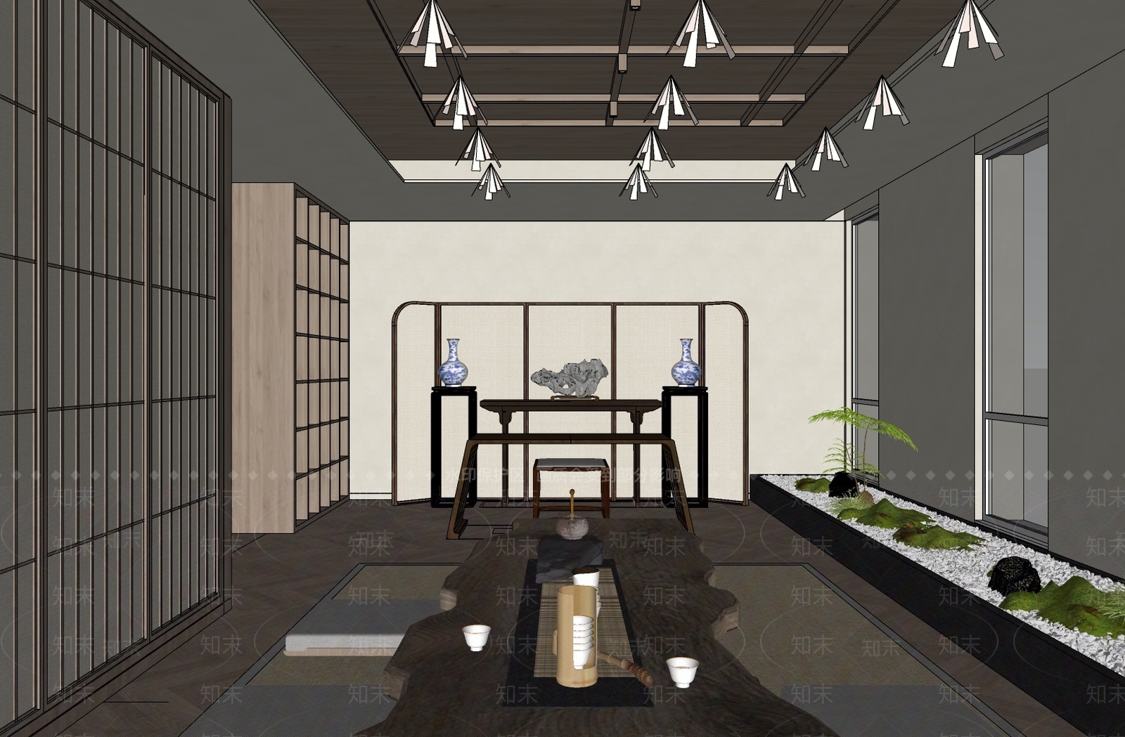 新中式茶馆SU模型下载【ID:1104056782】