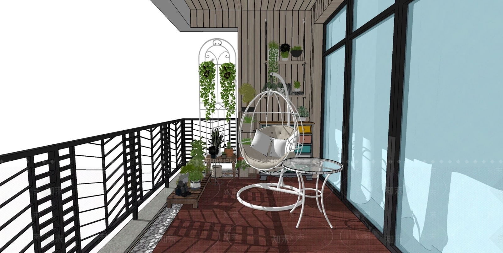 现代别墅阳台SU模型下载【ID:1104124042】