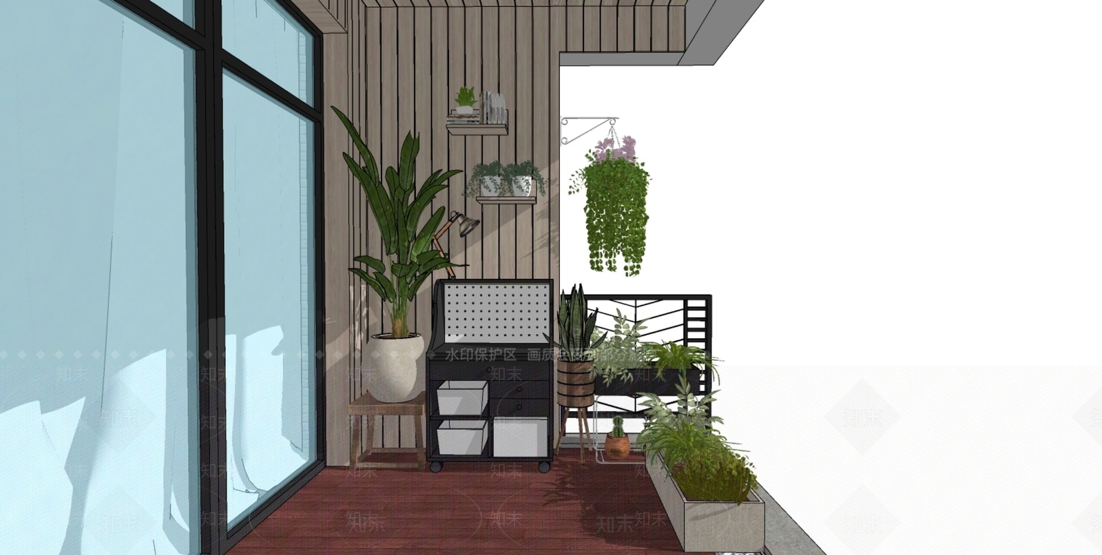 现代家居阳台SU模型下载【ID:1104076432】
