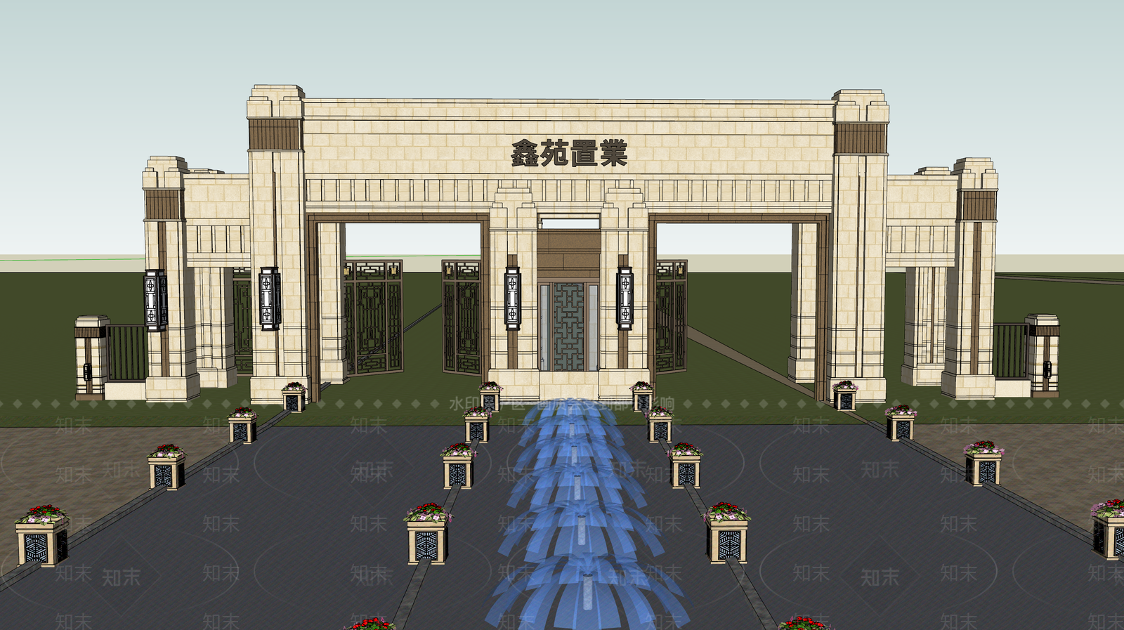 古典小区入口大门SU模型下载【ID:1104093638】