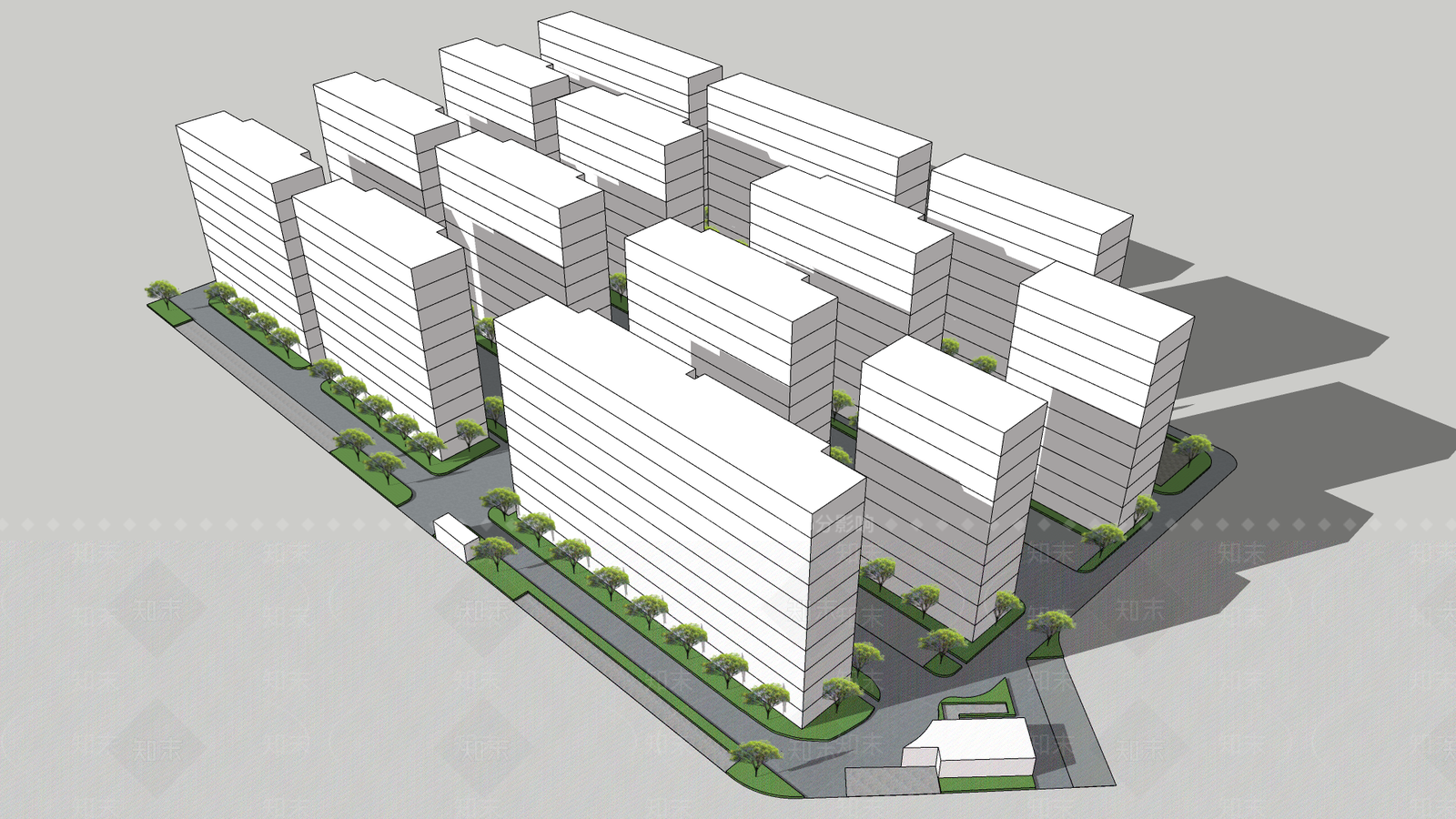 现代居住区简模规划SU模型下载【ID:1104105539】