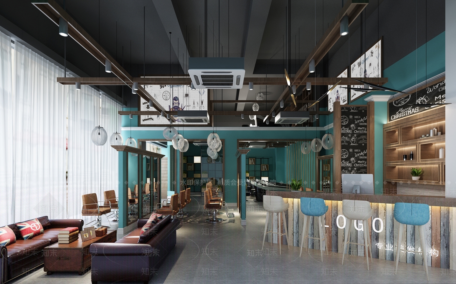 工业理发店SU模型下载【ID:1104110034】