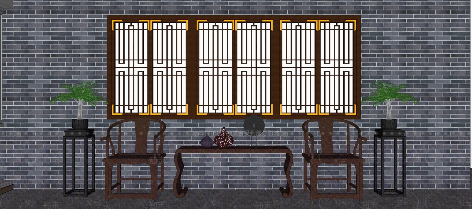 中式休闲椅SU模型下载【ID:1104110637】