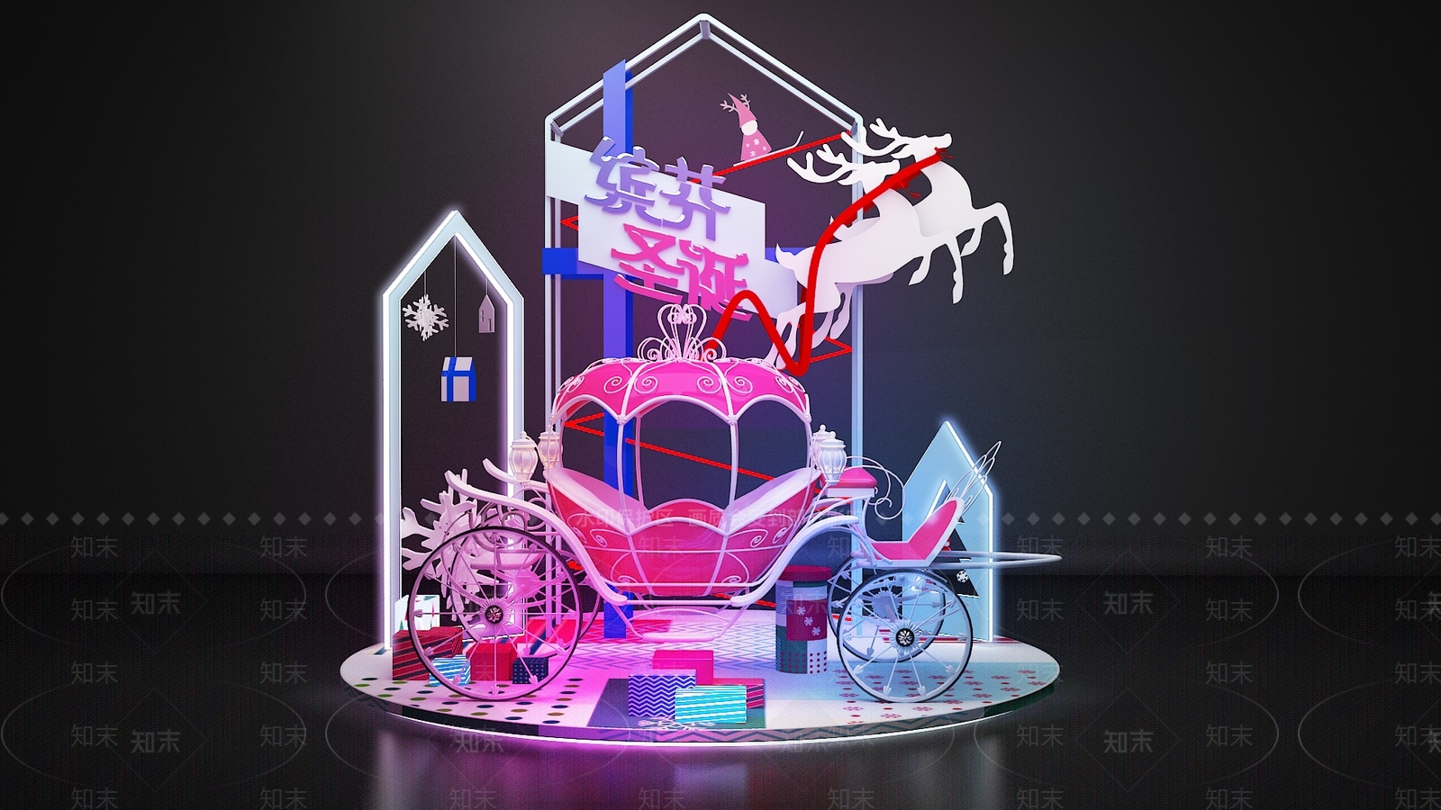 美式卡通圣诞马车美陈装置3D模型下载【ID:1104125869】
