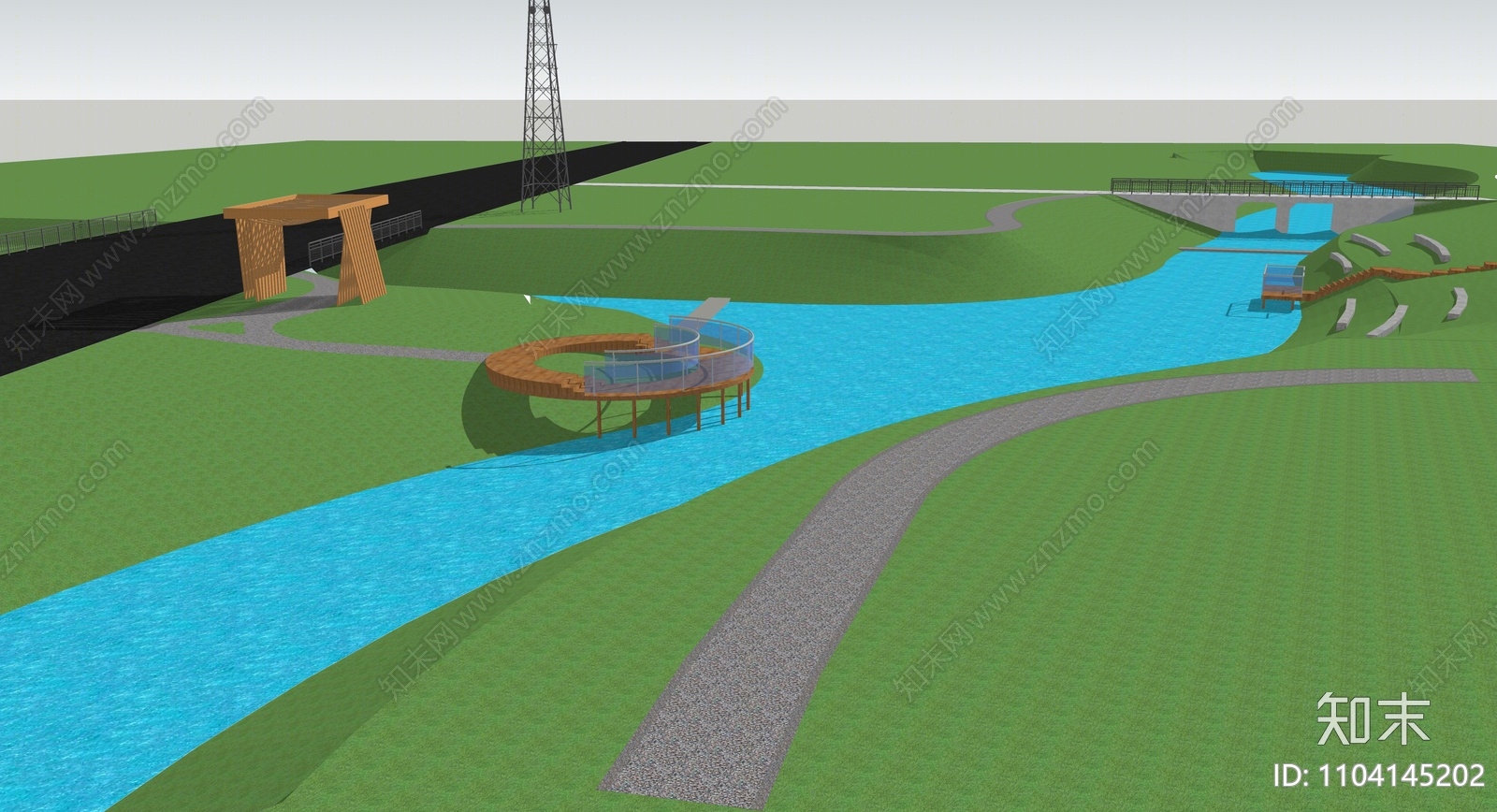 现代滨水景观SU模型下载【ID:1104145202】