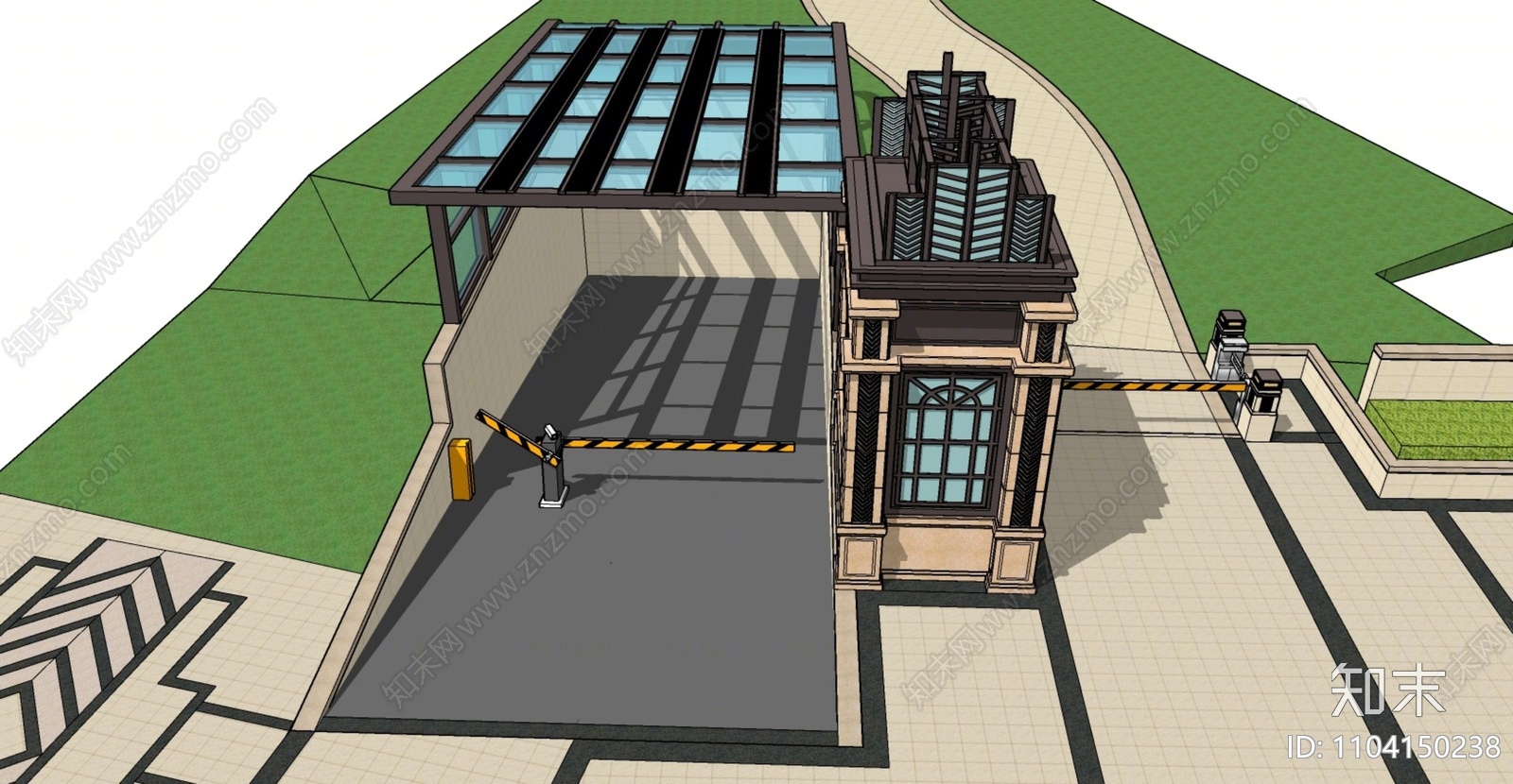 北欧风格小区地下车库入口SU模型下载【ID:1104150238】