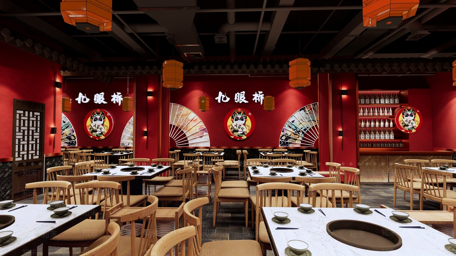 新中式火锅店SU模型下载【ID:1104235548】