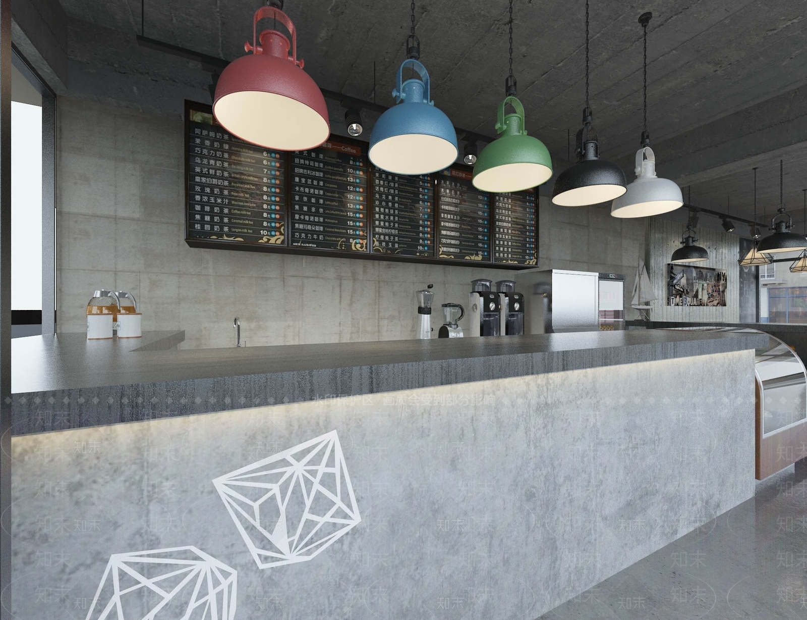 工业风奶茶店前台设计3D模型下载【ID:1104150979】