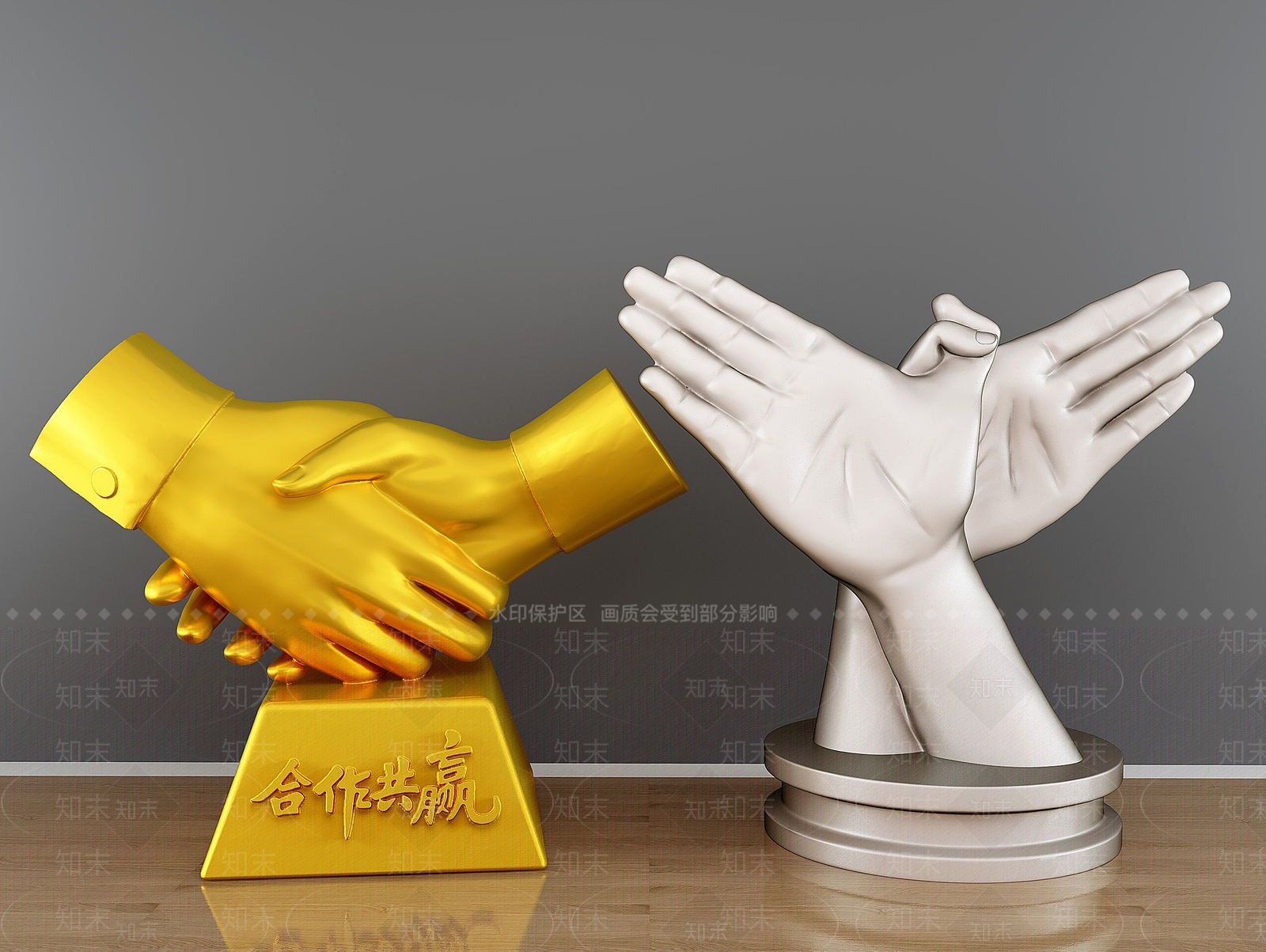 现代握手雕塑SU模型下载【ID:1104167251】