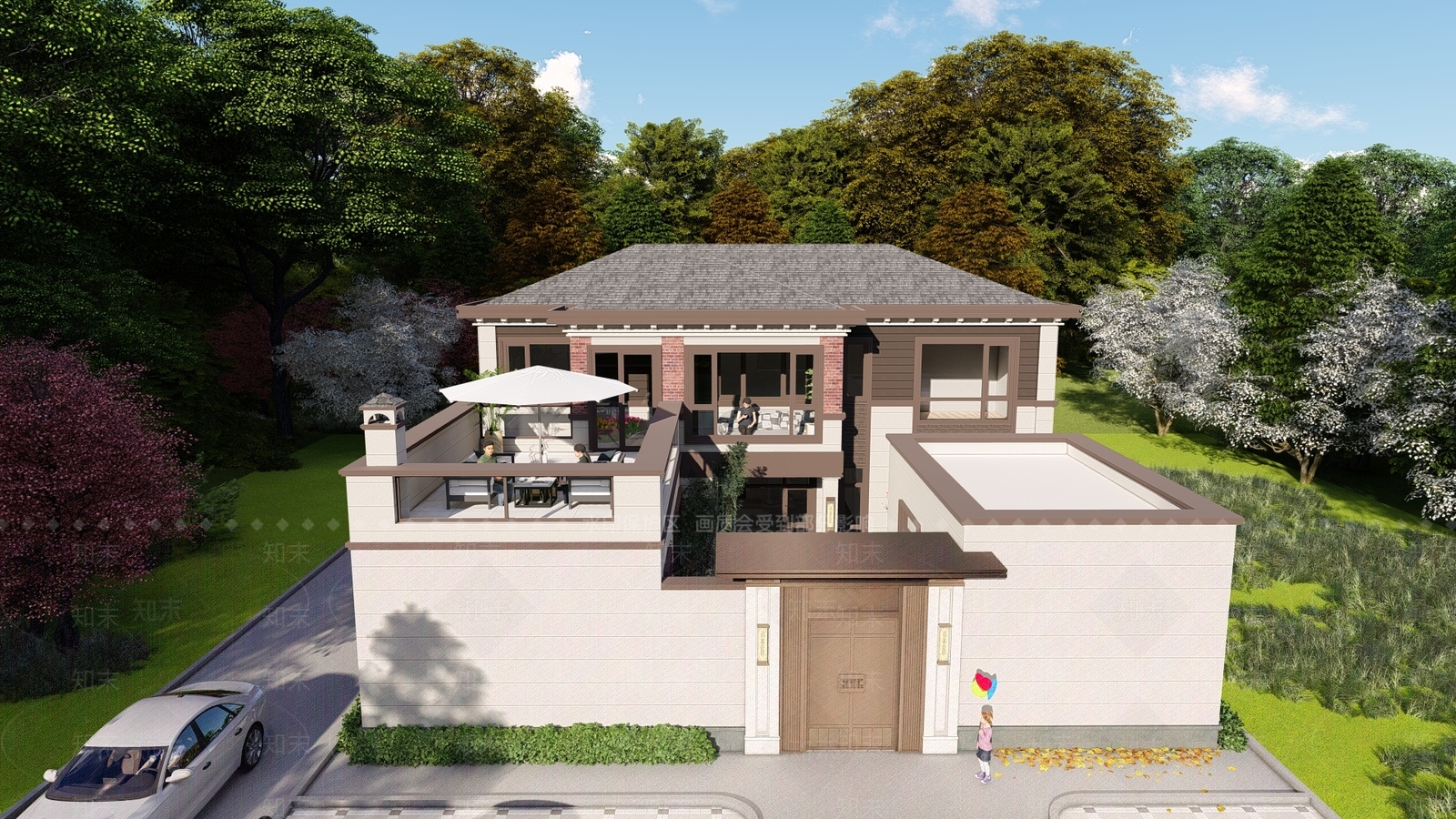 简欧风格乡村自建二层别墅SU模型下载【ID:1104171041】