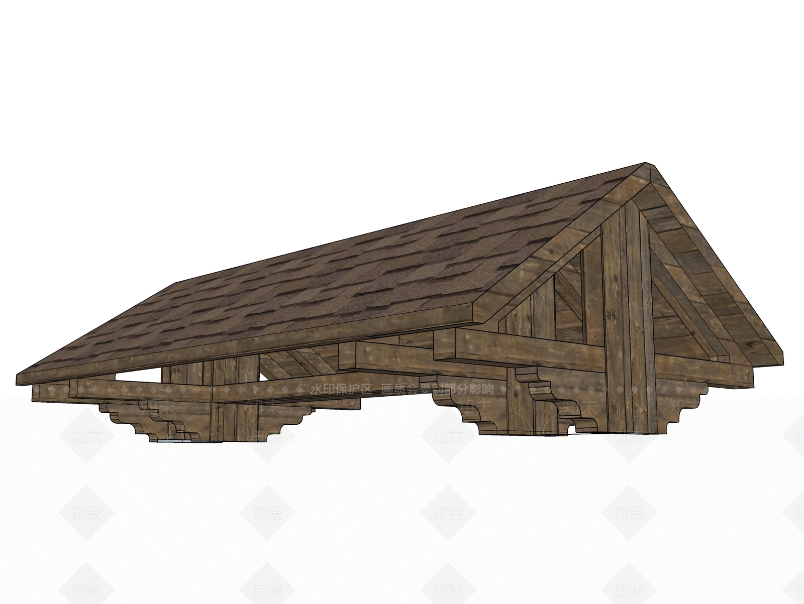 中式坡屋顶构件SU模型下载【ID:1104174059】
