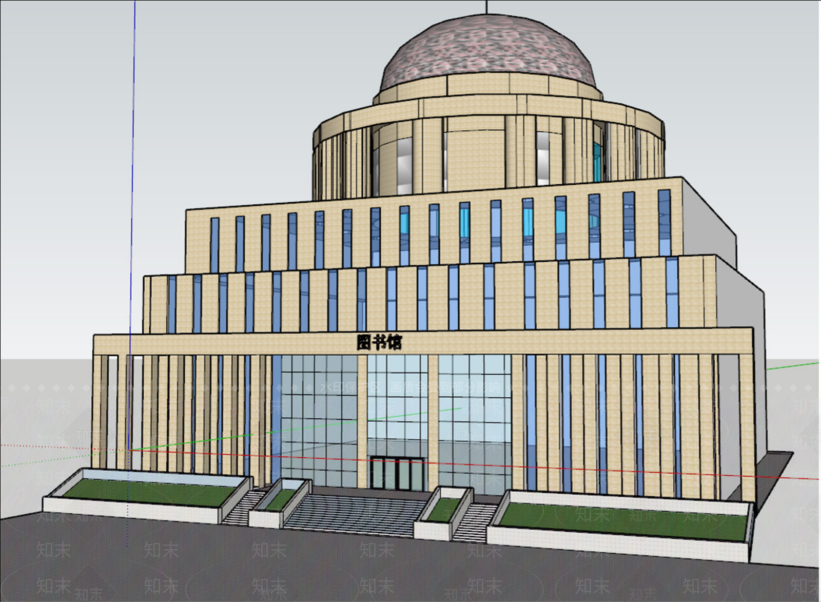 现代图书馆建筑SU模型下载【ID:1104189182】