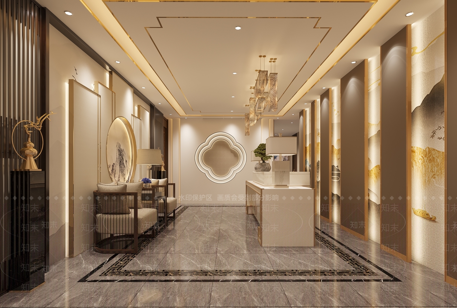 新中式足浴会所前台3D模型下载【ID:1104192294】