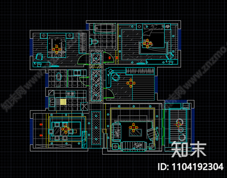 家装平面图cad施工图下载【ID:1104192304】