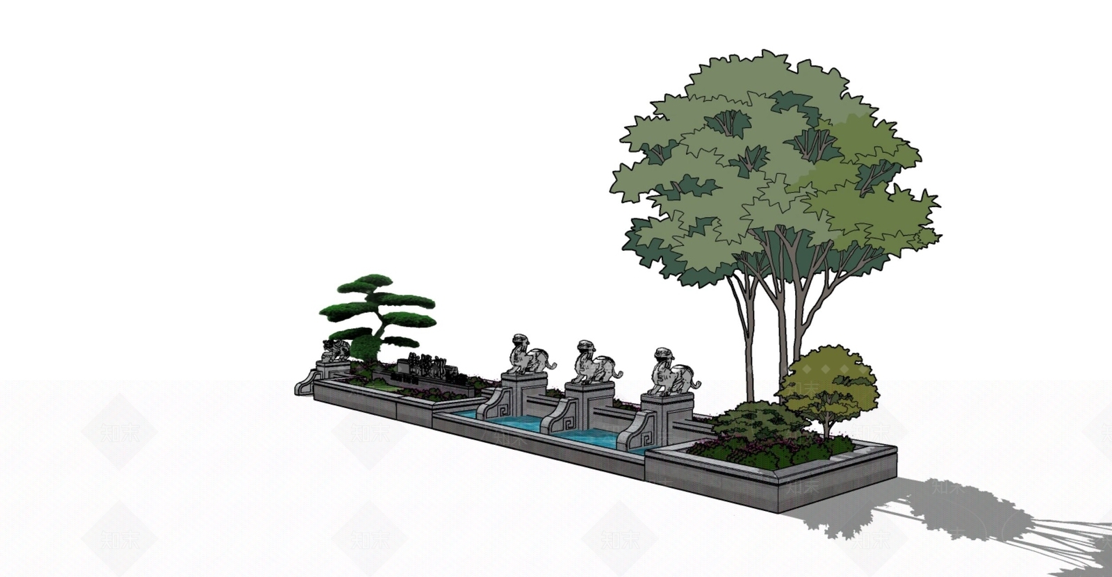 新中式风格水景SU模型下载【ID:1104521792】